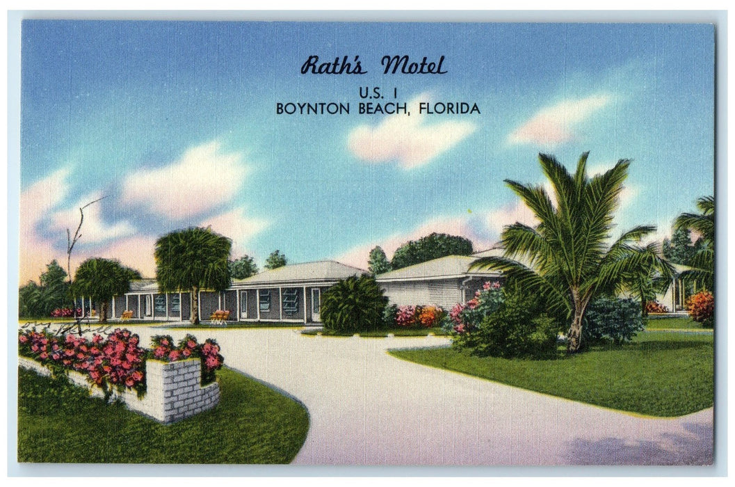 c1940s Rath's Motel Exterior Roadside Boynton Beach Florida FL Unposted Postcard