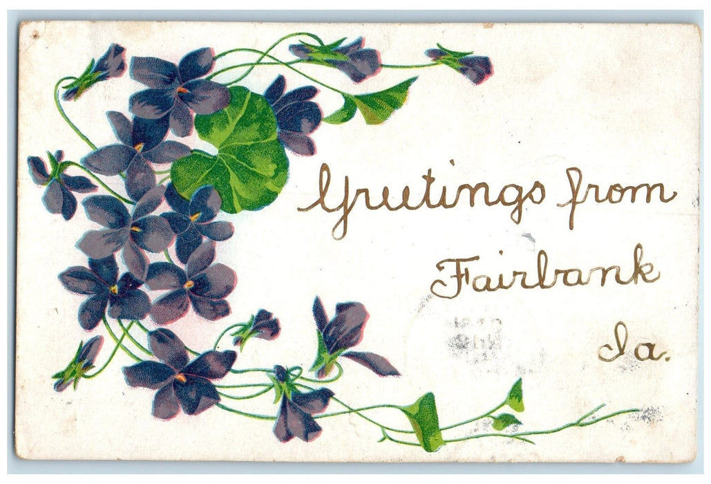 c1920's Greetings From Fairbank Flower With Leaves Iowa Correspondence Postcard