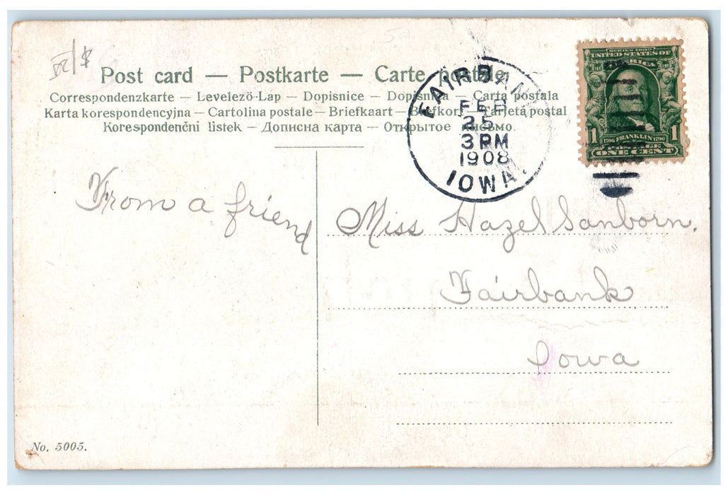 c1920's Greetings From Fairbank Flower With Leaves Iowa Correspondence Postcard