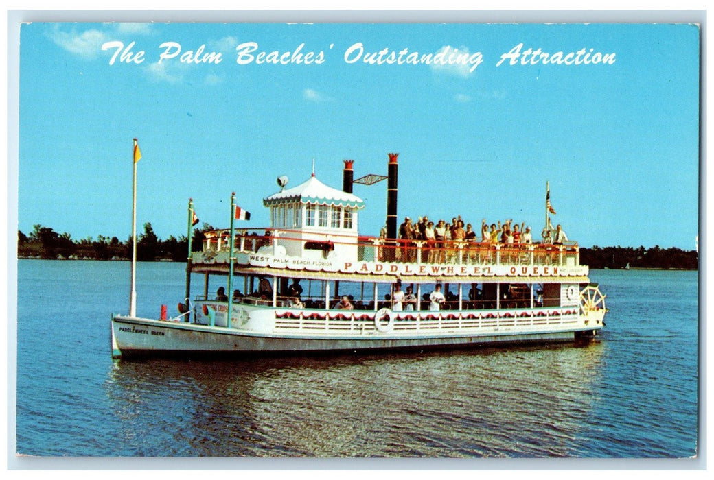 c1960s Double Decker Paddlewheel Queen Scene West Palm Beach Florida FL Postcard