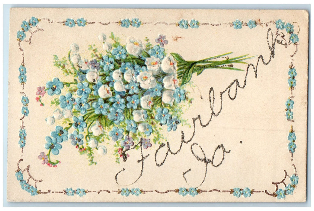 c1920's Flower Bouquet Sky Blue Border Fairbank Iowa IA Correspondence Postcard