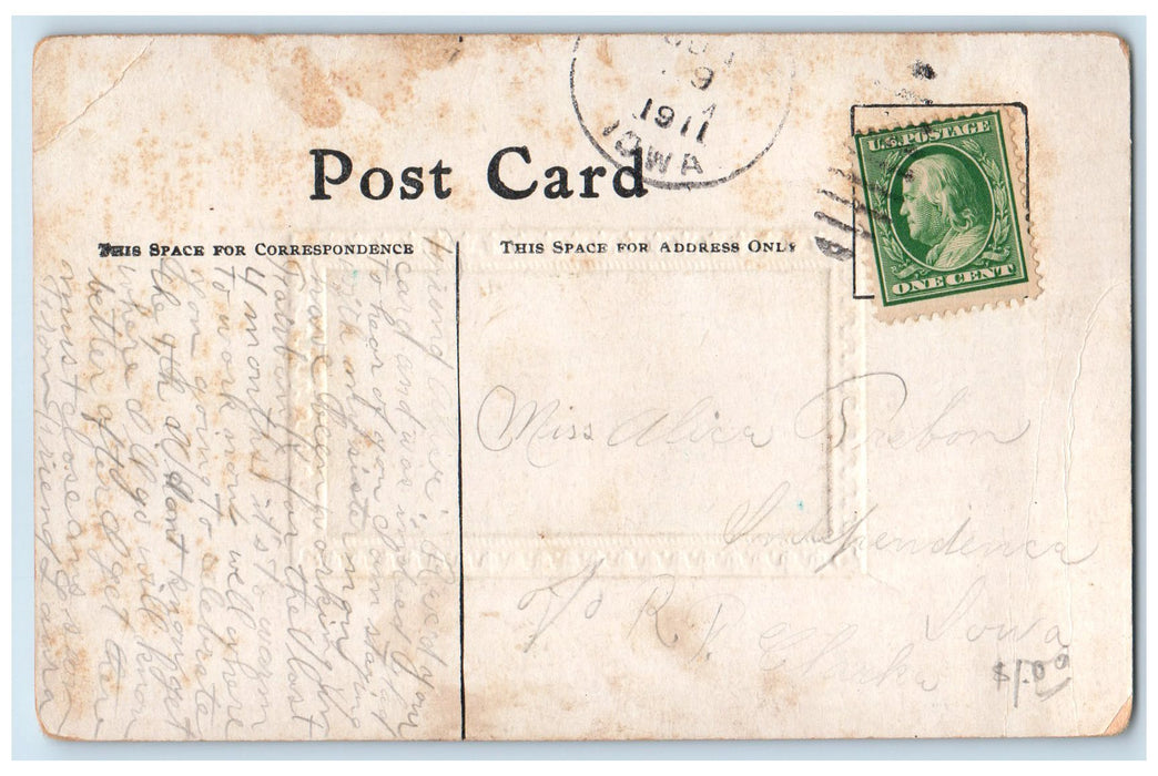 1911 Greetings From Fairbank Light House Boat Iowa IA Correspondence Postcard