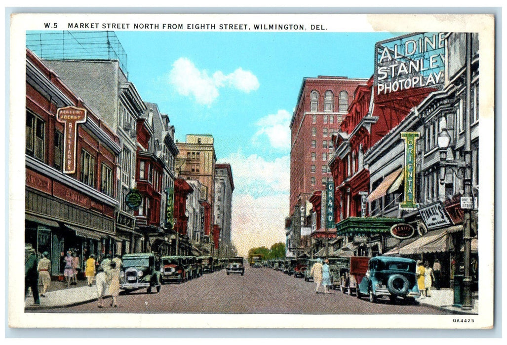 c1940s Market Street North From Eighth Street Wilmington Delaware  Cars Postcard