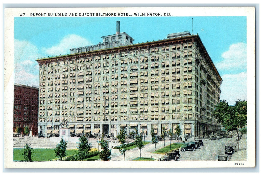 c1940's Dupont Building And Baltimore Hotel Wilmington Delaware DE Cars Postcard