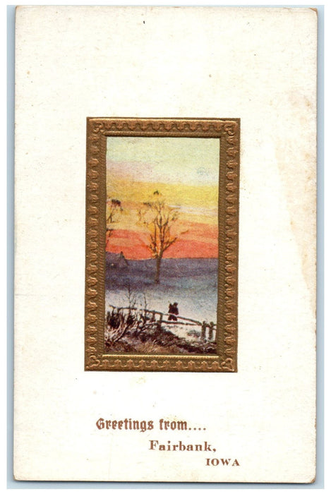 1911 Greetings From Fairbank Man Trees House Iowa IA Correspondence Postcard
