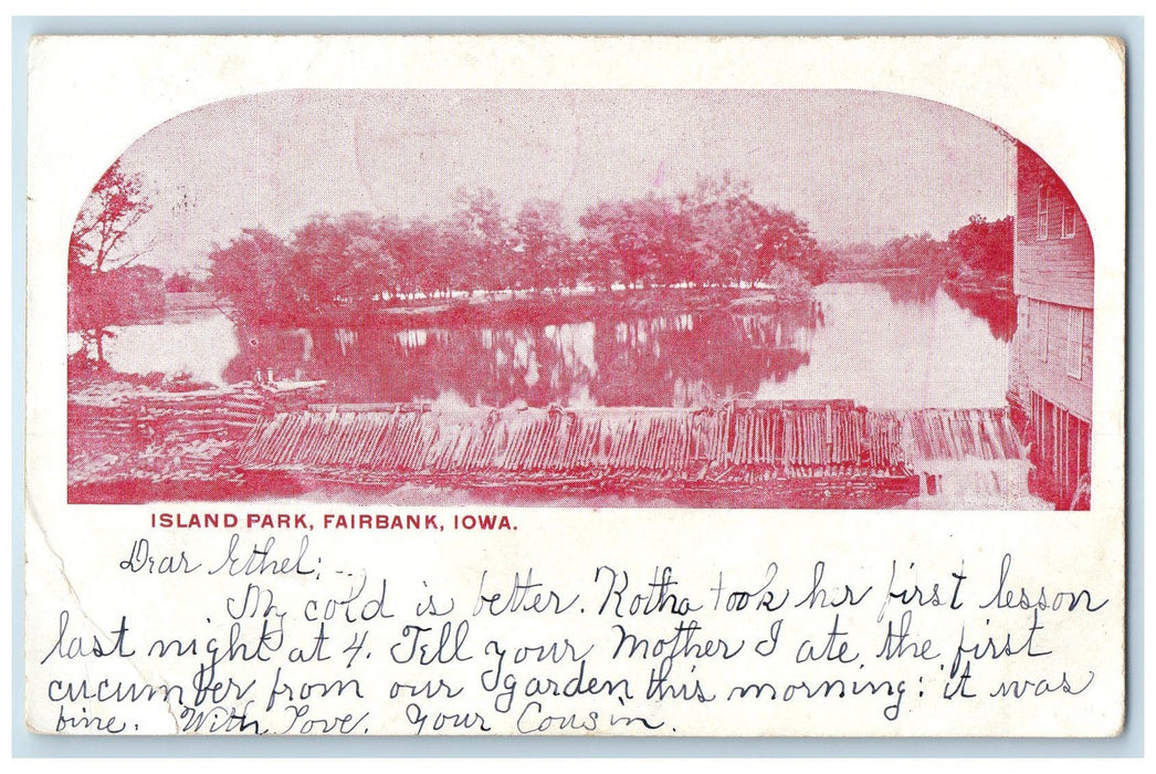 1906 Island Park Log River Dam Grove Mill Building View Fairbank Iowa Postcard
