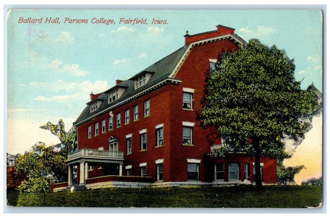 c1950's Ballard Hall Parson's College Building Side View Fairfield Iowa Postcard