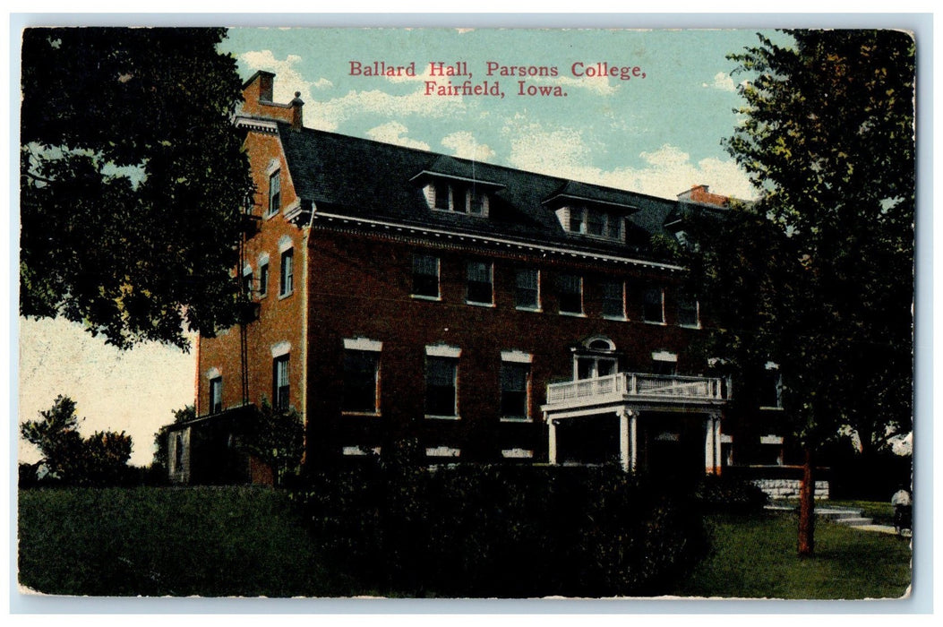 c1950 Front View Ballard Hall Parson's College Building Fairfield Iowa Postcard