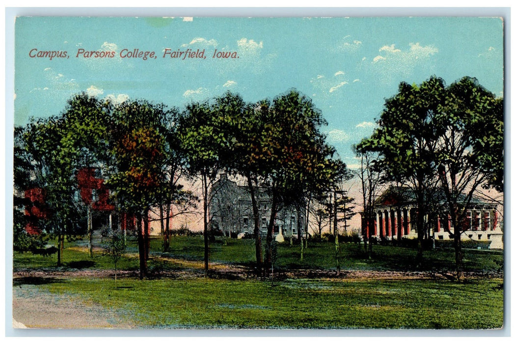 c1910's Campus Parsons College Building Pathways Ground Fairfield Iowa Postcard