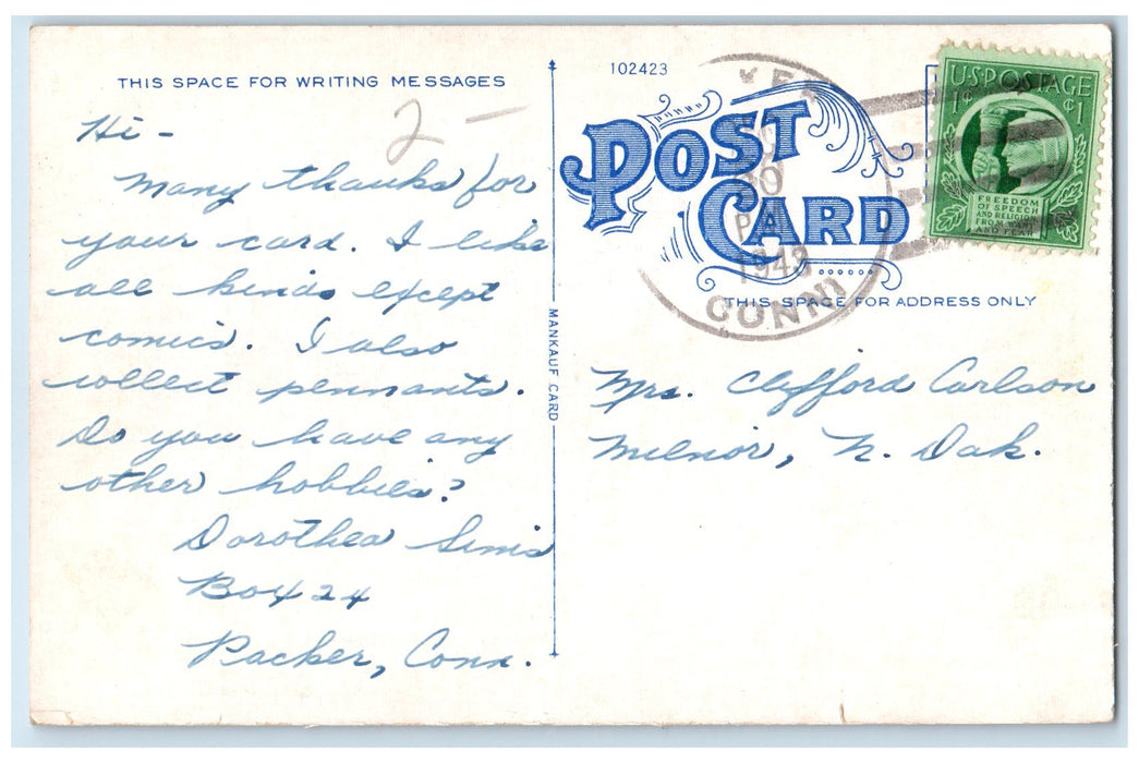 1943 Model School Exterior Roadside Willimantic Connecticut CT Posted Postcard