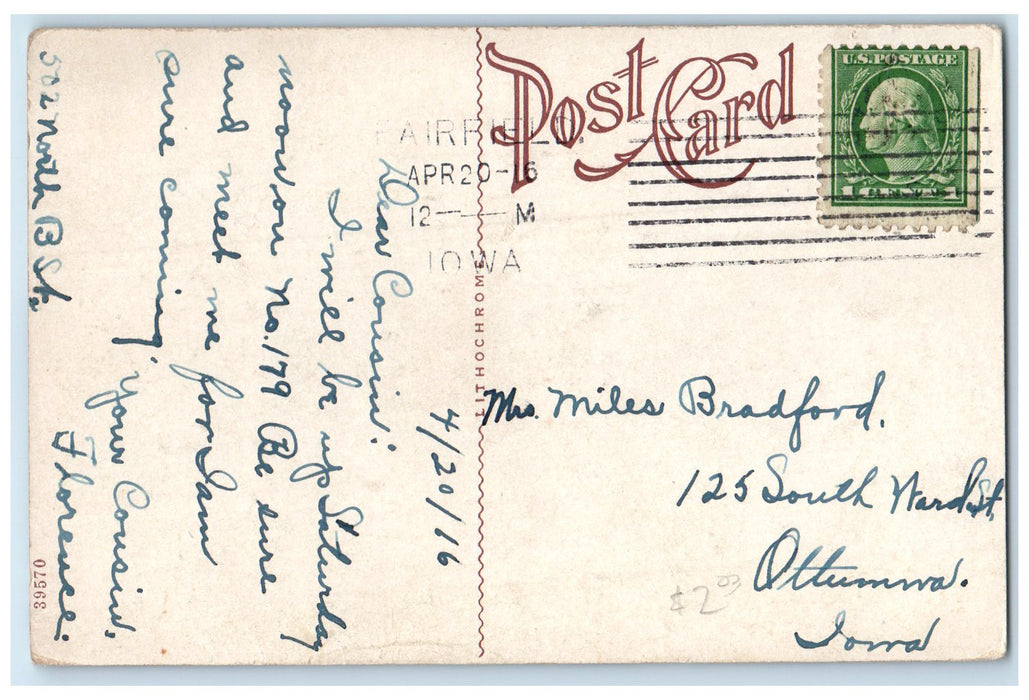 1916 Fairfield Hall Parsons College Building Entrance Fairfield Iowa Postcard