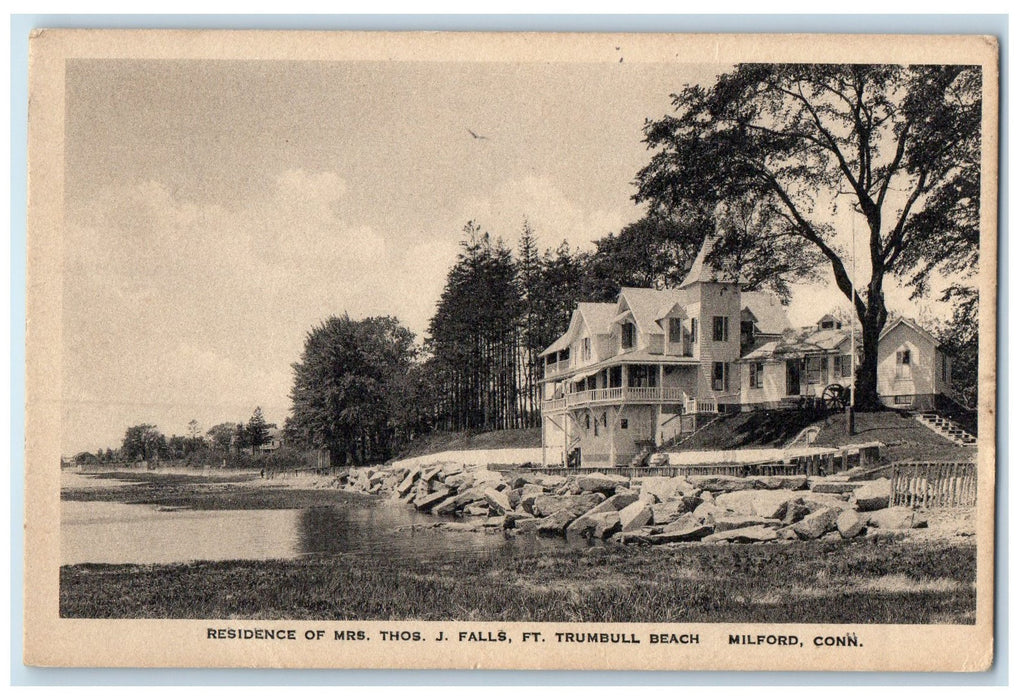 1939 Residence Of Mrs. Thos. J Falls Exterior Milford Connecticut CT Postcard