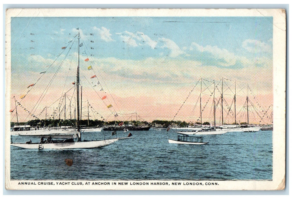 1918 Annual Cruise Yacht Club At Anchor Scene New London Connecticut CT Postcard