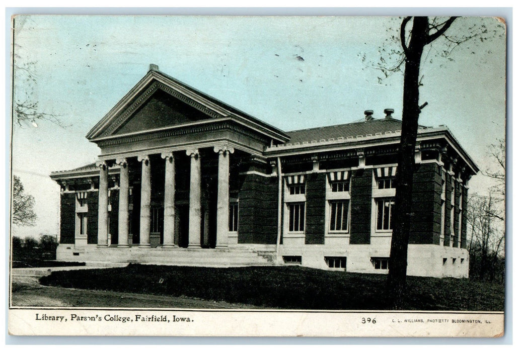 1911 Library Parsons College Building Dirt Road Entrance Fairfield Iowa Postcard