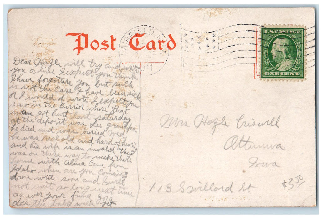 1911 Library Parsons College Building Dirt Road Entrance Fairfield Iowa Postcard