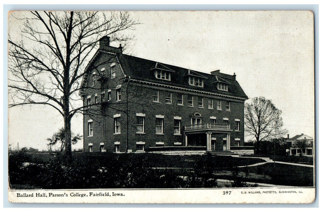 c1920 Ballard Hall Parsons College Building Front Fairfield Iowa Posted Postcard