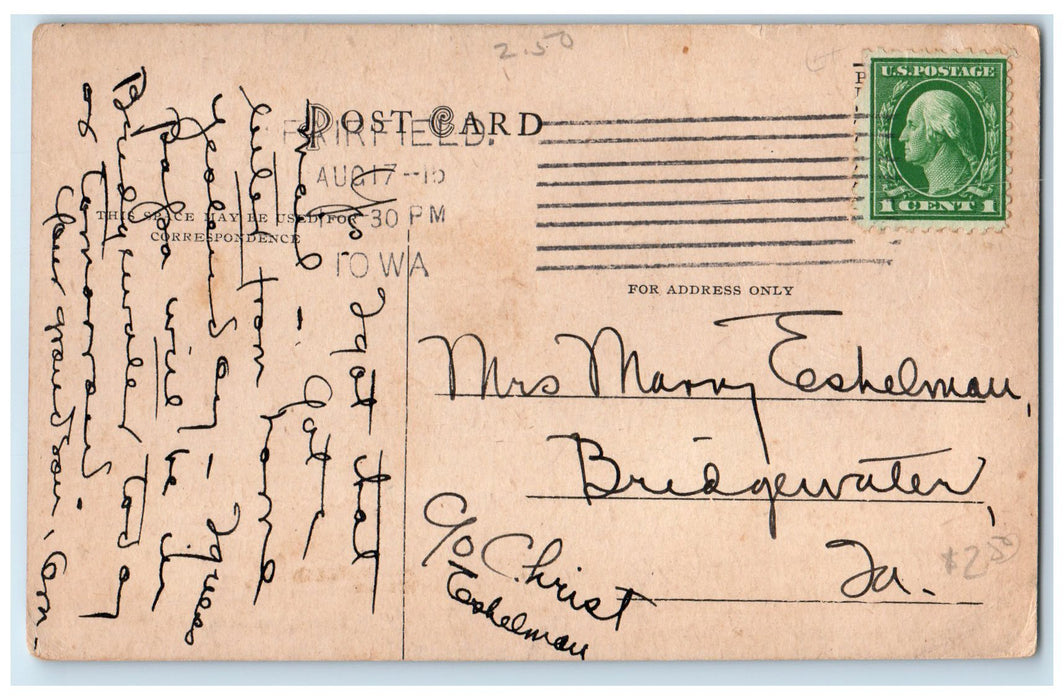 c1920 Ballard Hall Parsons College Building Front Fairfield Iowa Posted Postcard