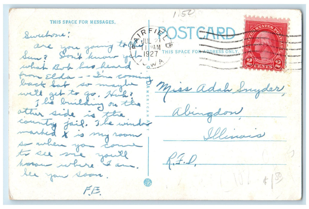 1927 Howard Park Stairway Flower Beads Tower Building Fairfield Iowa Postcard