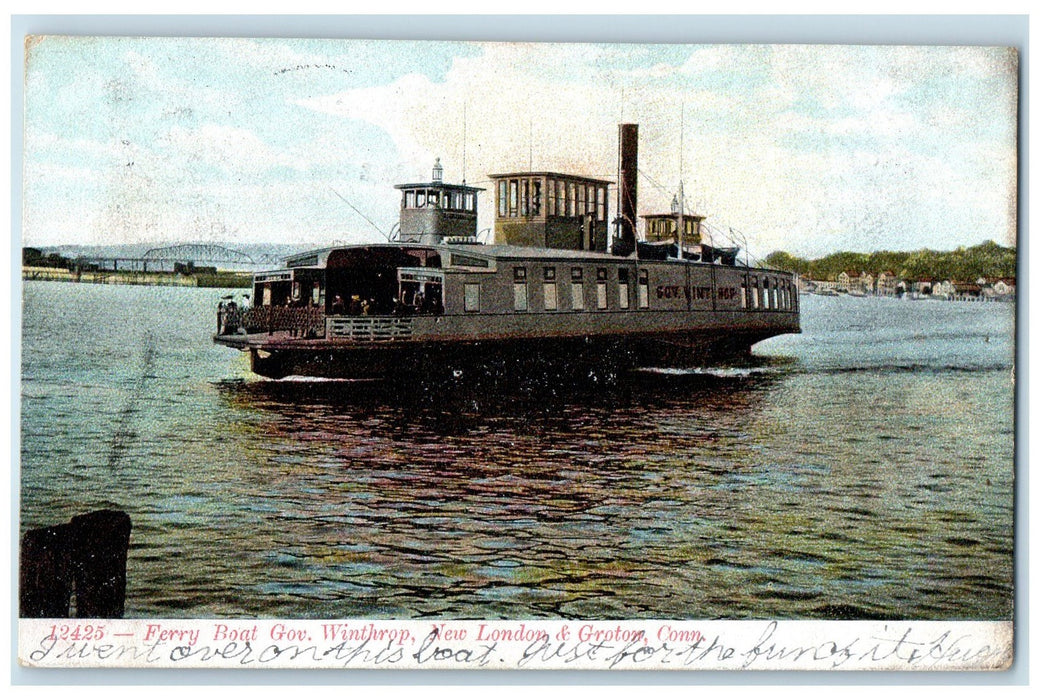 1908 Ferry Boat Gov. Winthrop New London And Groton Connecticut CT Boat Postcard