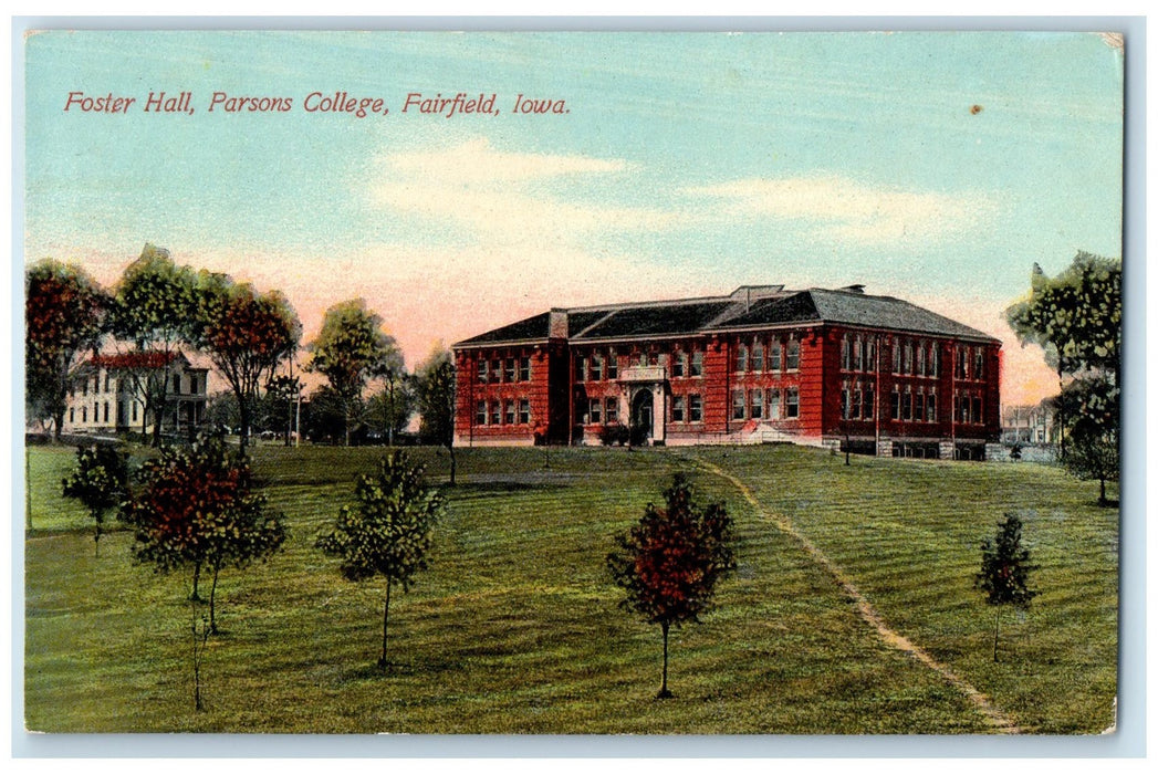 1911 Over View Foster Hall Parsons College Pathways Fairfield Iowa IA Postcard