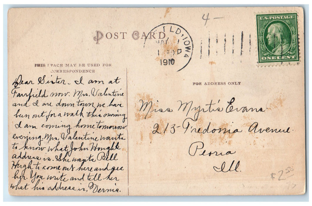 1910 Methodist Episcopal Church Building & Tower View Fairfield Iowa IA Postcard