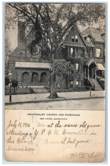 1916 Universalist Church And Parsonage New Haven Connecticut CT Posted Postcard