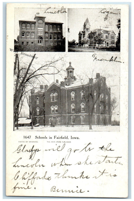 c1905's Schools In Fairfield Lincoln Logan Franklin Fairfield Iowa IA Postcard