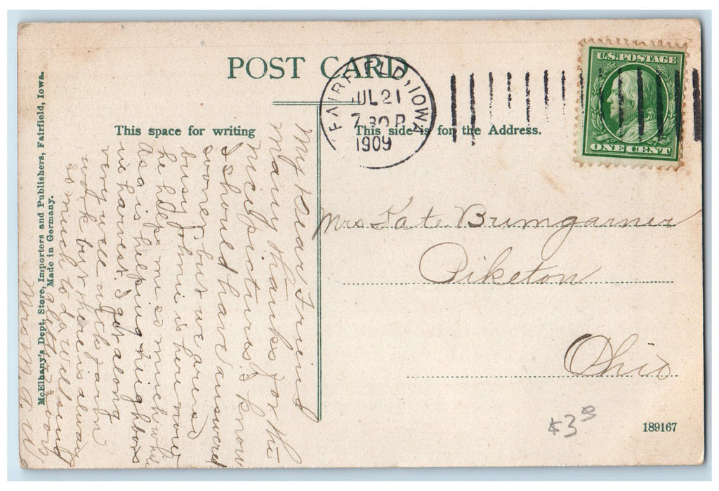 1909 Failfield Hall & Ballard Hall Buildings Pathways Fairfield Iowa IA Postcard
