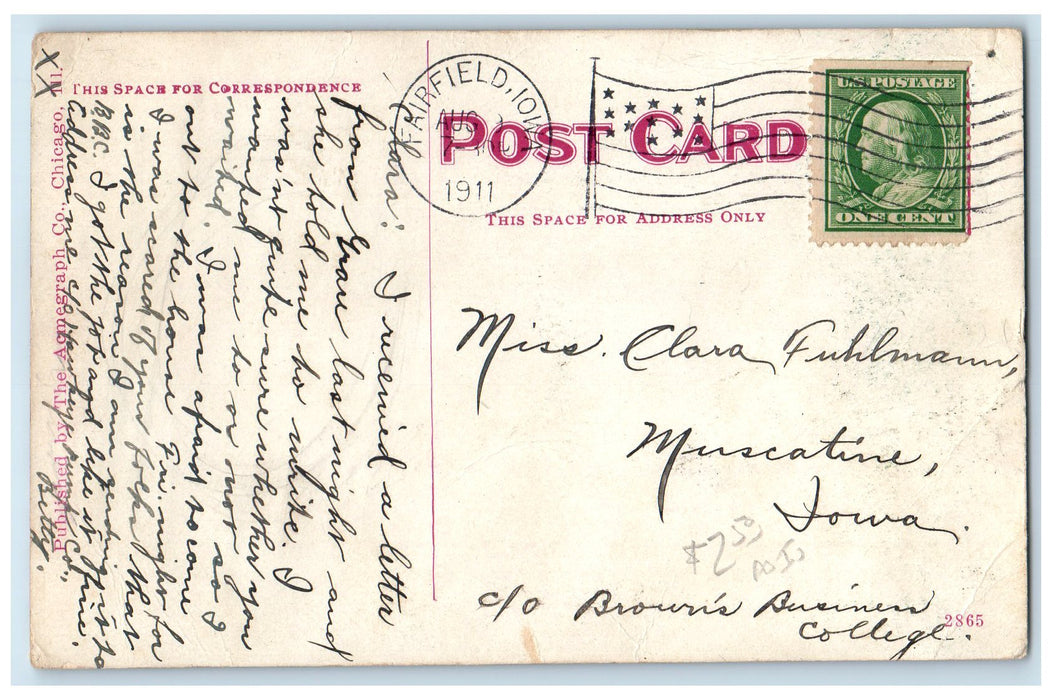 1911 East Side Square Dirt Road Establishment Building Fairfield Iowa Postcard