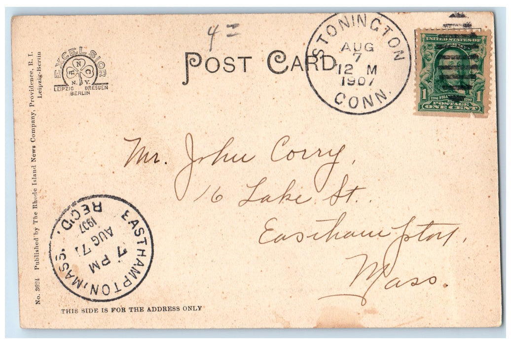 1907 Main Street Looking North Stonington Connecticut CT Posted Shops Postcard