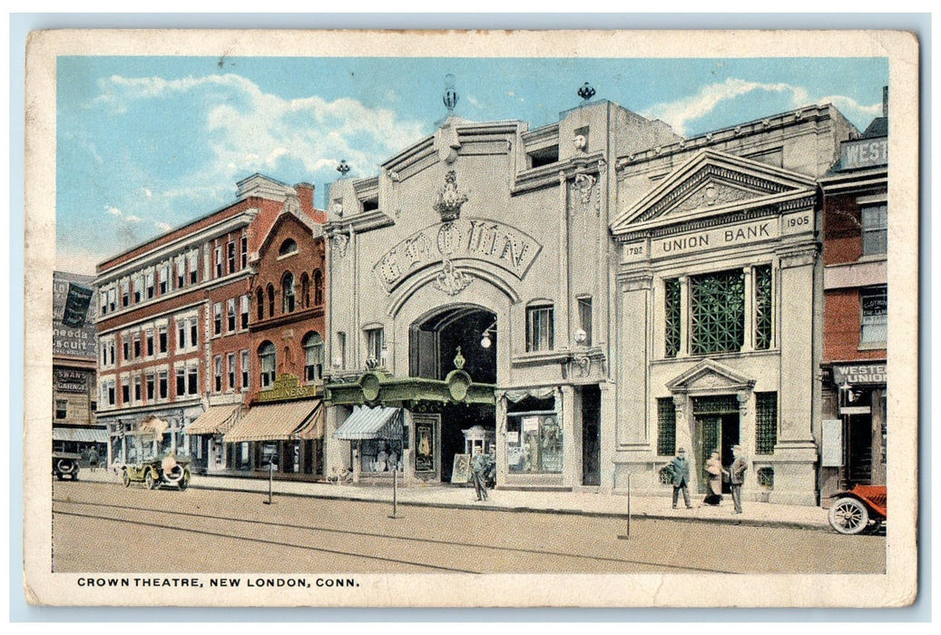 c1920's Crowd Theatre Exterior New London Connecticut CT Unposted Shops Postcard