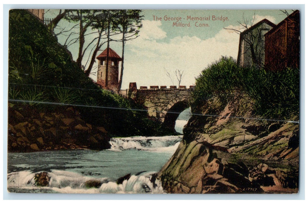 c1910s The George Memorial Bridge Milford Connecticut CT Unposted Tree Postcard
