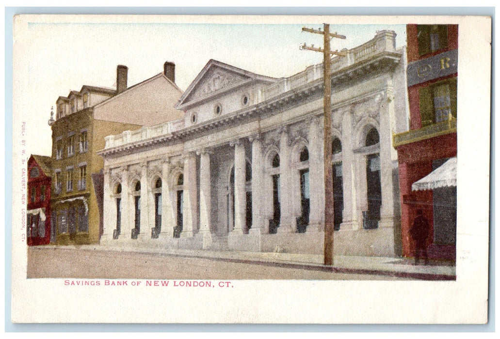 c1905s Savings Bank Exterior Of New London Connecticut CT Unposted Tree Postcard