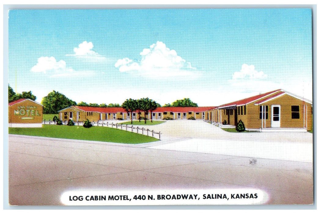 c1940's Log Cabin Motel Exterior Roadside Salinas Kansas KS Unposted Postcard