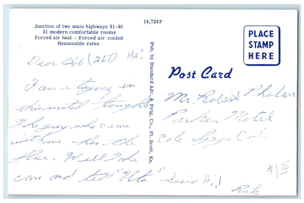 c1940's Log Cabin Motel Exterior Roadside Salinas Kansas KS Unposted Postcard