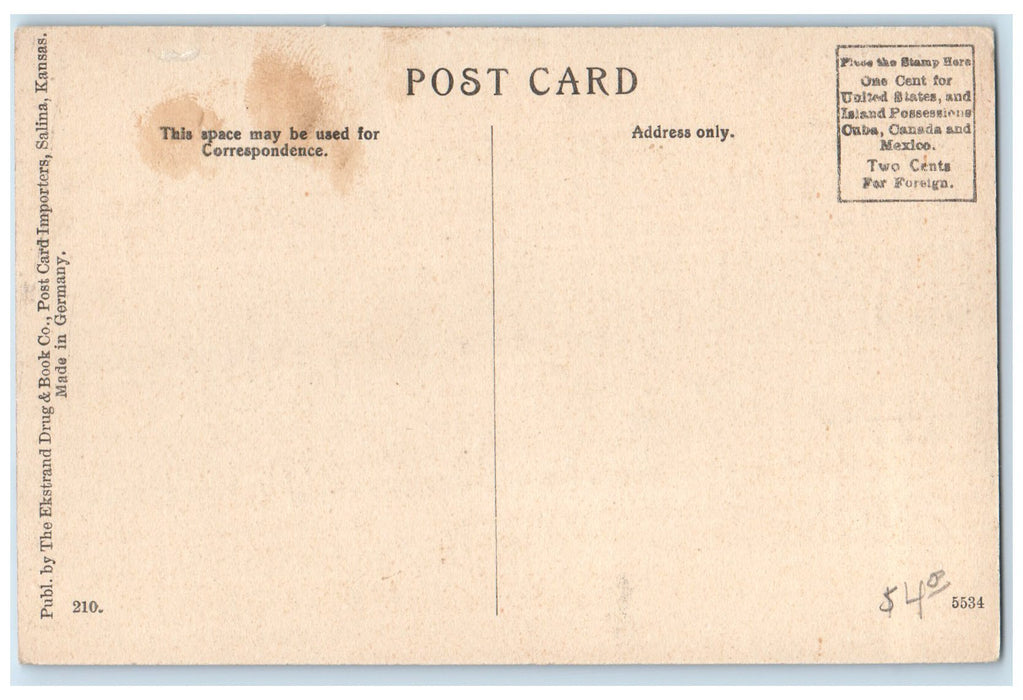 c1910 National Hotel Exterior Roadside Salinas Kansas Unposted Carriage Postcard