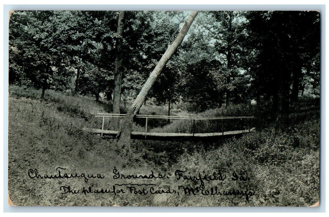c1910's Chautauqua Grounds Rustic Bridge Forest View Fairfield Iowa IA Postcard