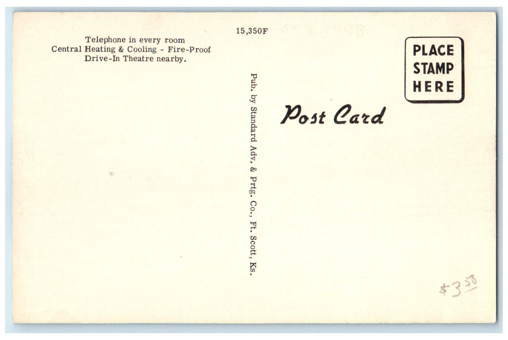 c1940s Howard Johnson Motel Exterior Scene Salinas Kansas KS Unposted Postcard