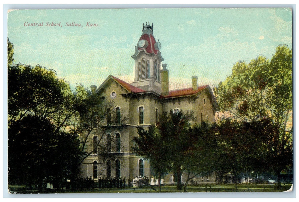 c1910's Central School Exterior Roadside Salinas Kansas KS Unposted Postcard