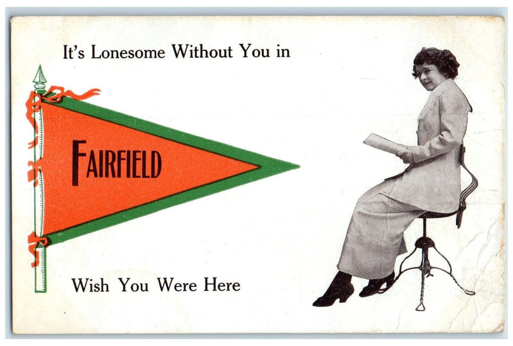 1912 Its Lonesome Without You In Fairfield Woman Iowa IA Correspondence Postcard
