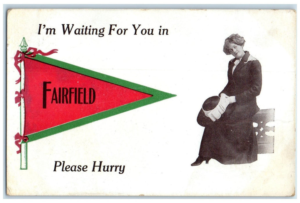 1912 I'm Waiting For You In Fairfield A Lady Iowa IA Correspondence Postcard