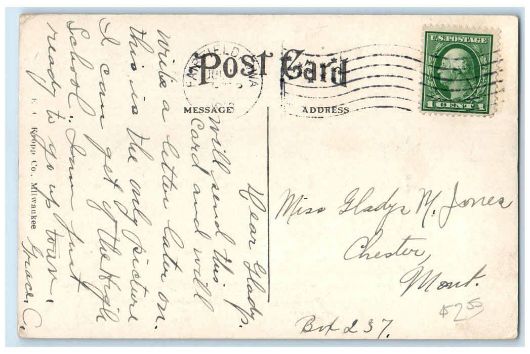 1913 Fairfield High School Campus Building Classic Car Fairfield Iowa Postcard