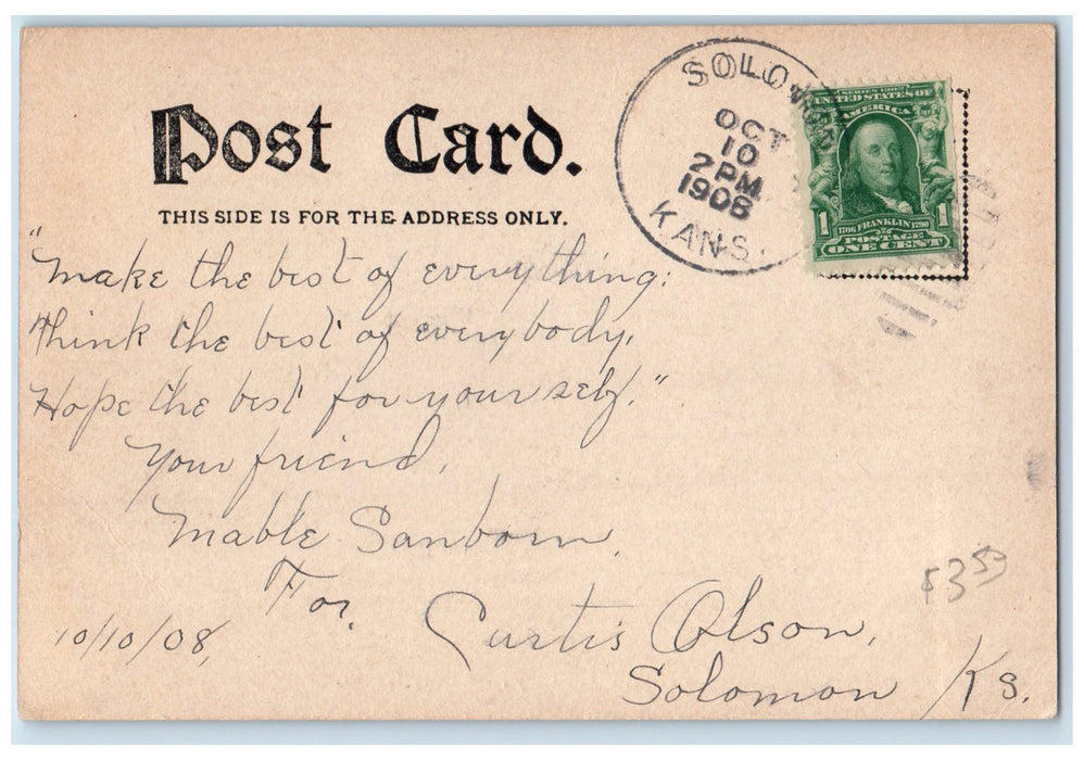 1908 Carnegie Library Exterior Roadside Salinas Kansas KS Posted Trees Postcard