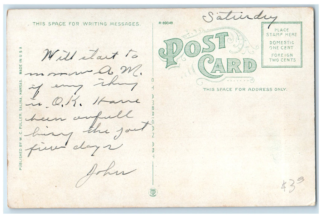 c1910's Lincoln Junior High School Exterior Salinas Kansas KS Unposted Postcard