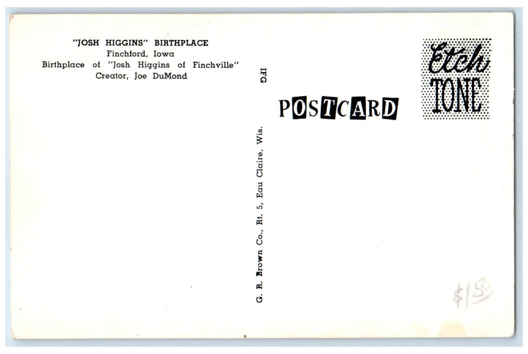 c1920's Josh Higgins Birthplace Home House Roadside Finchford Iowa IA Postcard