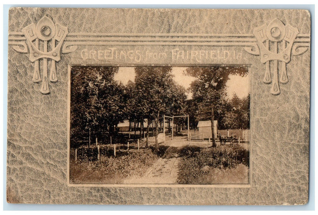 1911 Greetings From Fairfield Dirt Road Horse Buggy Iowa Correspondence Postcard