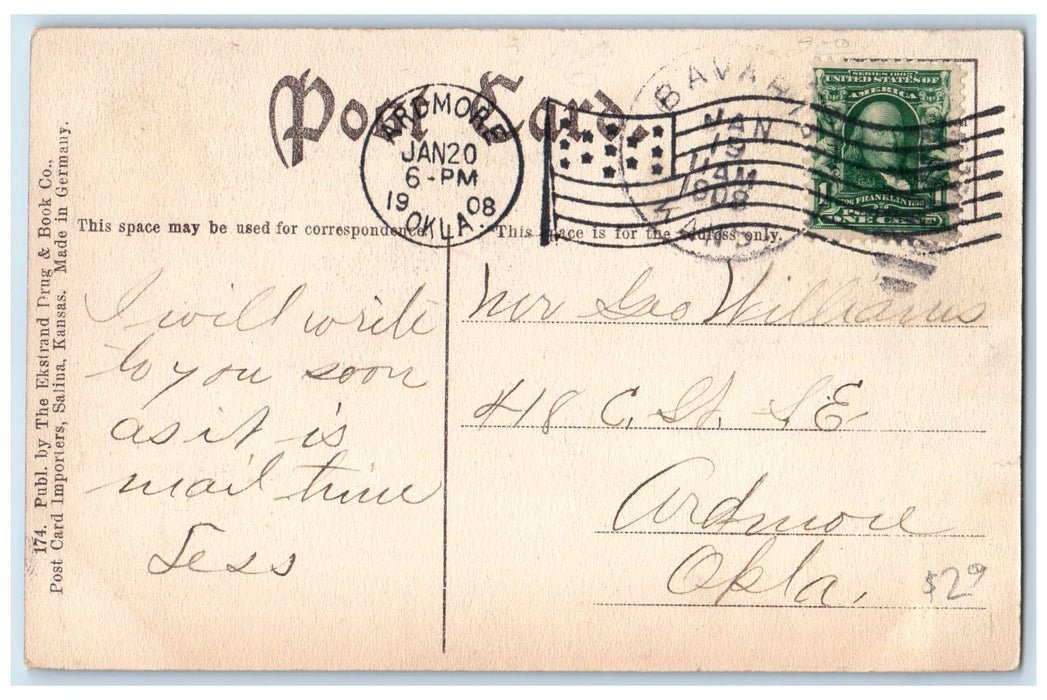 1908 St. Johns Military School Exterior Salinas Kansas KS Posted Flag Postcard