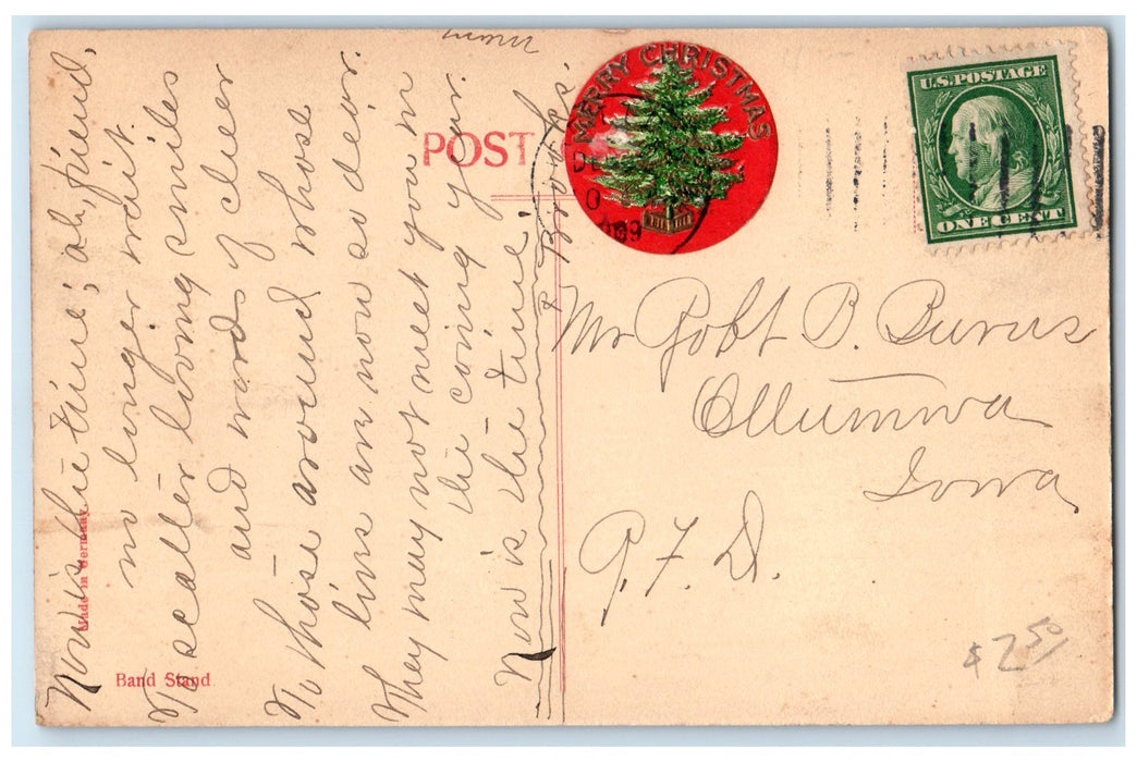 1909 Greetings From Fairfield Building Ground Trees Iowa Correspondence Postcard