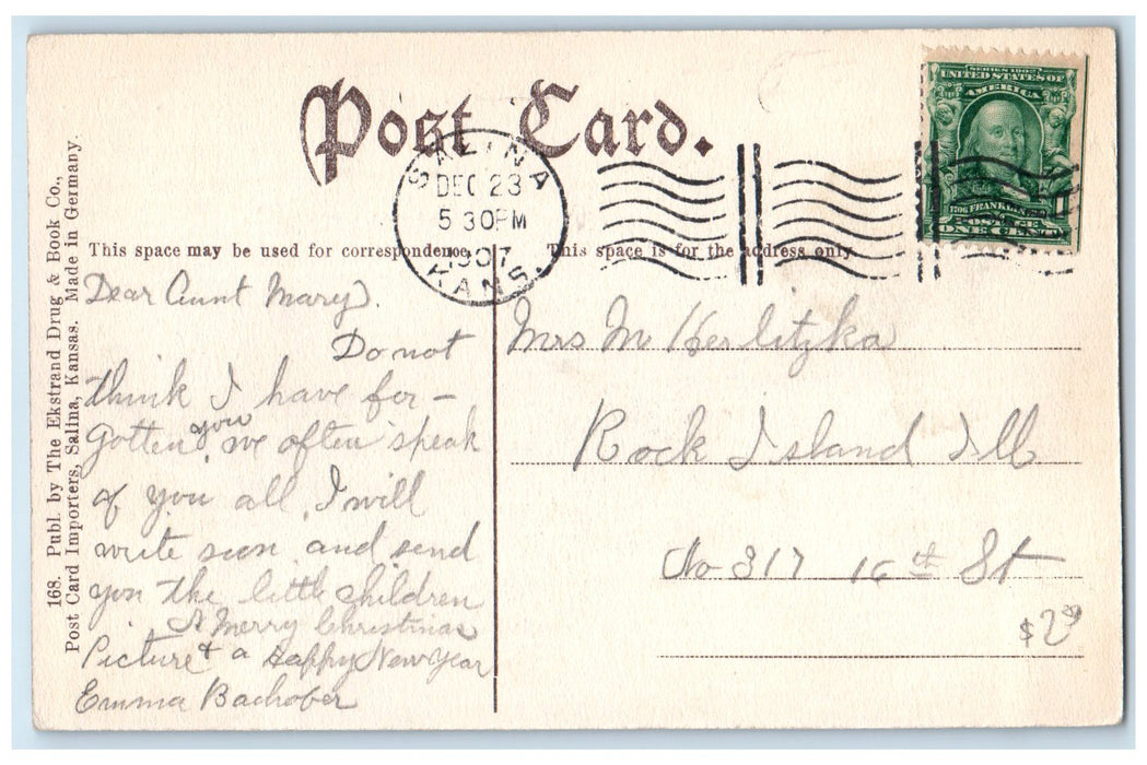 1907 Sacred Heart Church And Parsonage Exterior Salinas Kansas KS Trees Postcard