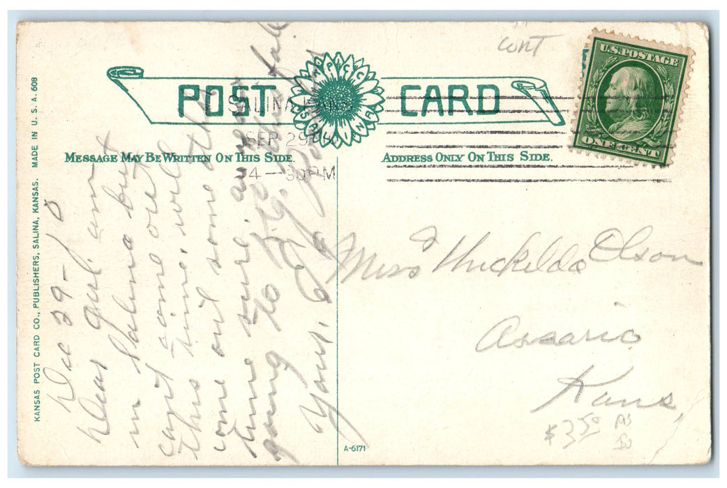 1910 Looking North On Santa Fe Avenue Salinas Kansas KS Posted People Postcard